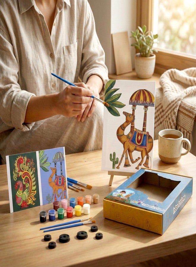 HOBBY INDIA Canvas Painting Set Kit for Kids & Adults | DIY Art & Craft for Girls & Boys | Home, Bedroom, Living Room, Office & Wall Décor | Birthday & Return Gift | Indian Art Form (Kalamkari Art) - Image 2